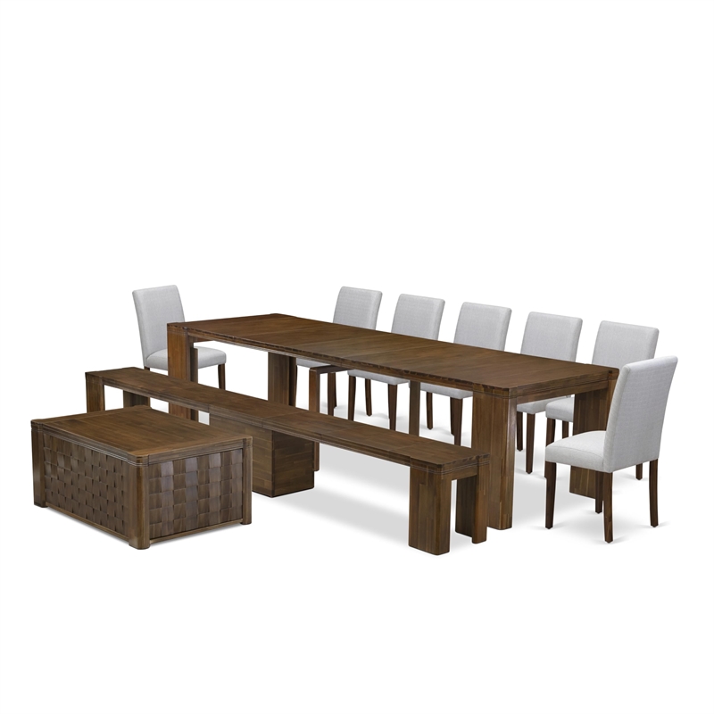 East West Furniture Xtenczar 10-Piece Extendable Dining Set in Walnut Finish