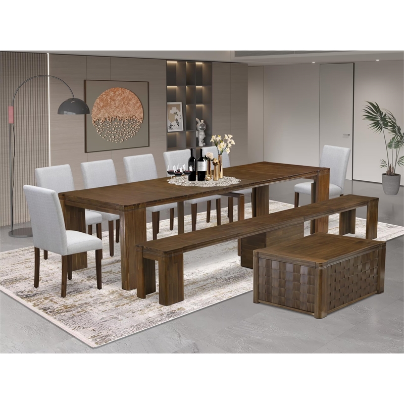 East West Furniture Xtenczar 10-Piece Extendable Dining Set in Walnut Finish