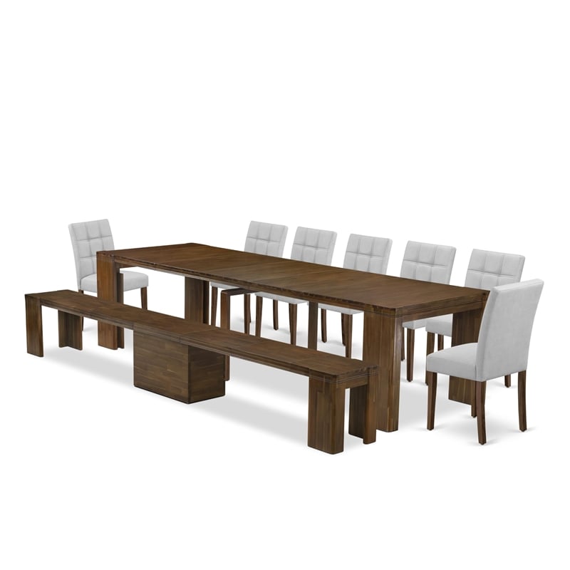 East West Furniture Xtenczar 9-Piece Extendable Dining Set in Walnut Finish
