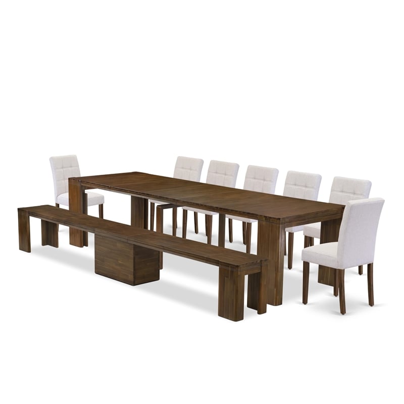East West Furniture Xtenczar 9-Piece Extendable Dining Set in Walnut Finish