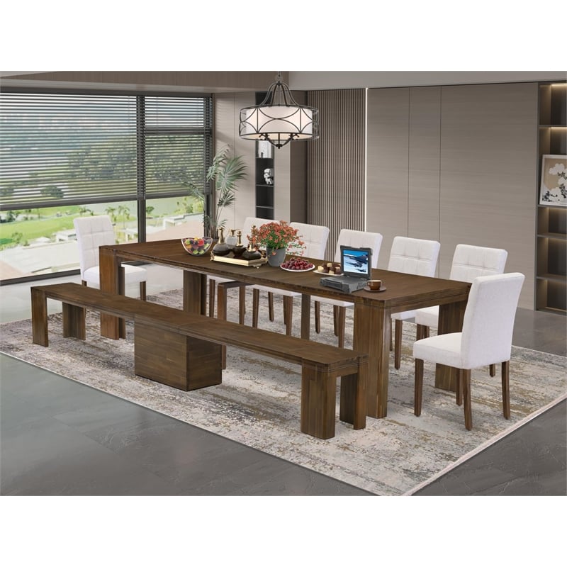 East West Furniture Xtenczar 9-Piece Extendable Dining Set in Walnut Finish