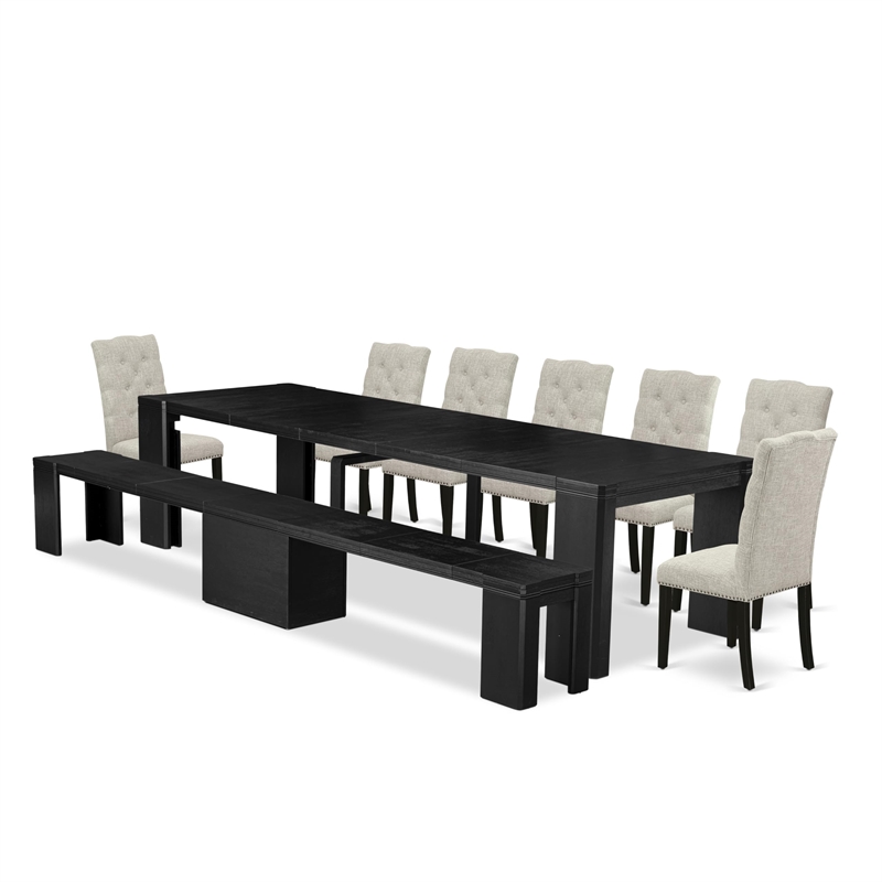 East West Furniture Xtenczar 9 -Piece Dining Room Table Set in Black Finish