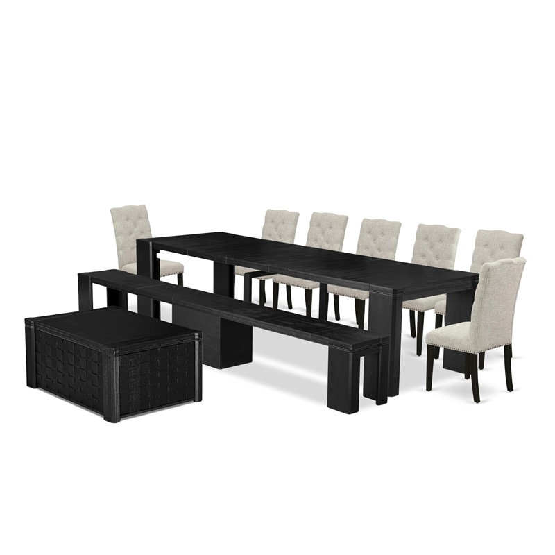 East West Furniture Xtenczar 10 -Piece Dining Room Table Set in Black Finish