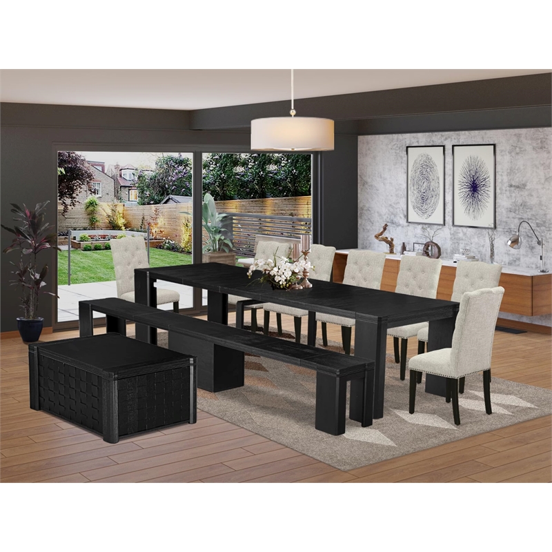 East West Furniture Xtenczar 10 -Piece Dining Room Table Set in Black Finish