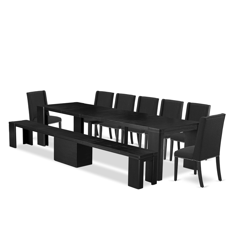 East West Furniture Xtenczar 9 -Piece Dining Room Table Set in Black Finish