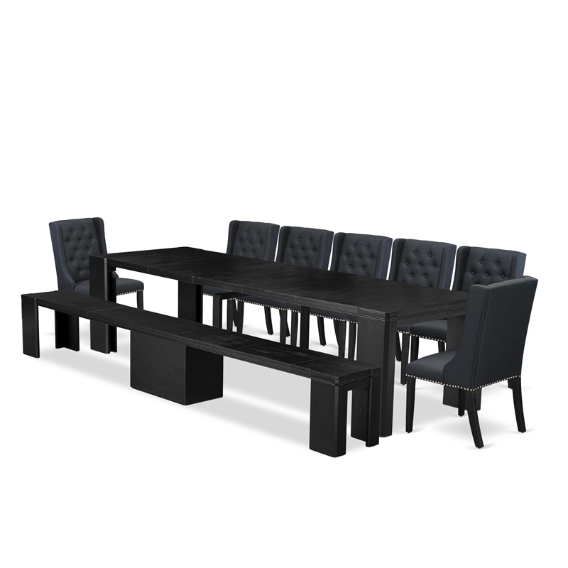 East West Furniture Xtenczar 9 -Piece Dining Room Table Set in Black Finish