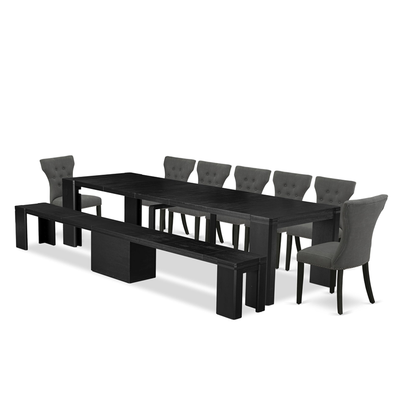East West Furniture Xtenczar 9 -Piece Dining Room Table Set in Black Finish