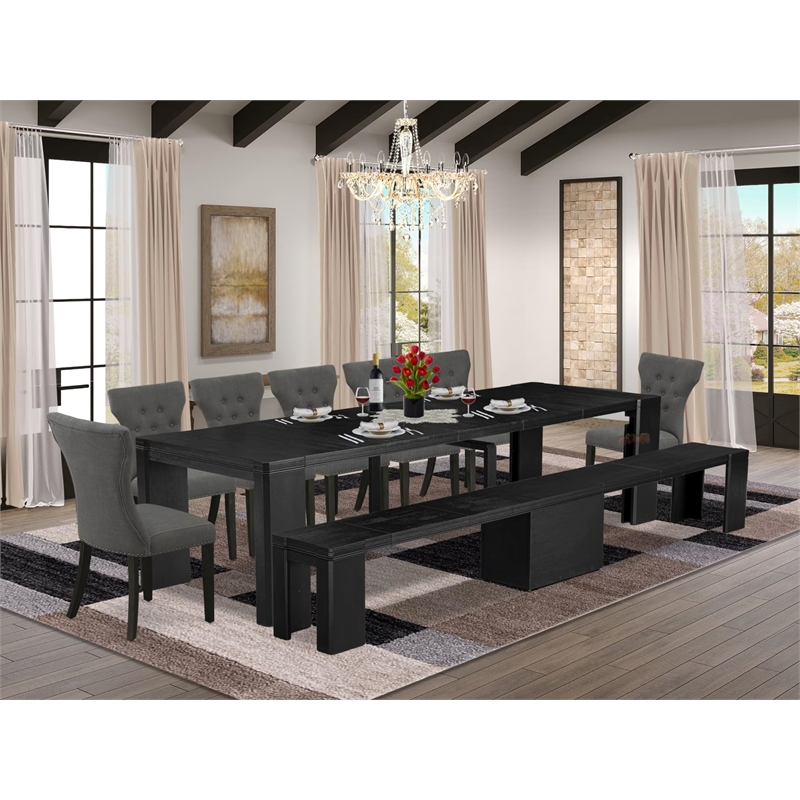 East West Furniture Xtenczar 9 -Piece Dining Room Table Set in Black Finish