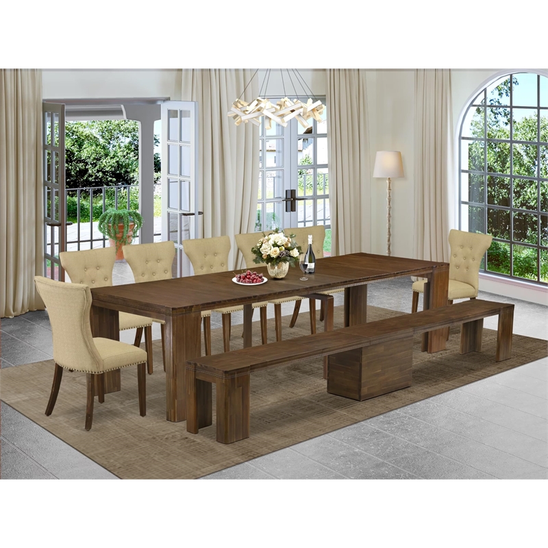 East West Furniture Xtenczar 9-Piece Extendable Dining Set in Walnut Finish