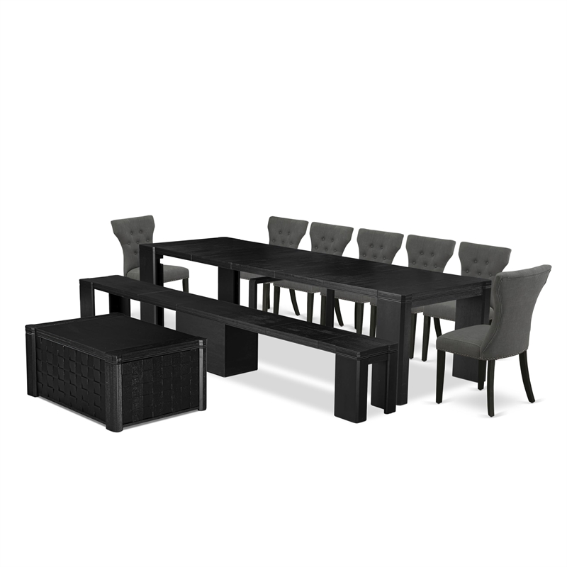 East West Furniture Xtenczar 10 -Piece Dining Room Table Set in Black Finish