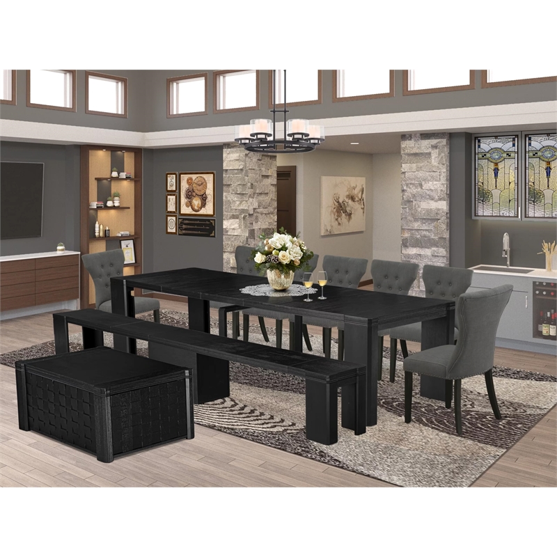 East West Furniture Xtenczar 10 -Piece Dining Room Table Set in Black Finish
