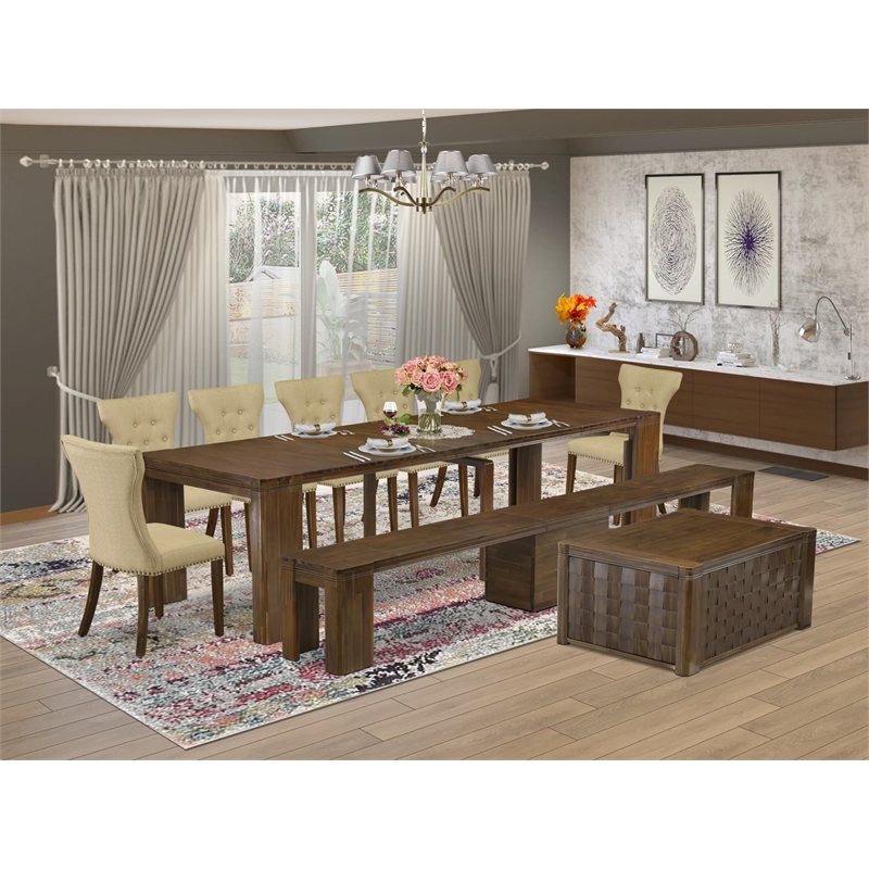 East West Furniture Xtenczar 10-Piece Extendable Dining Set in Walnut Finish