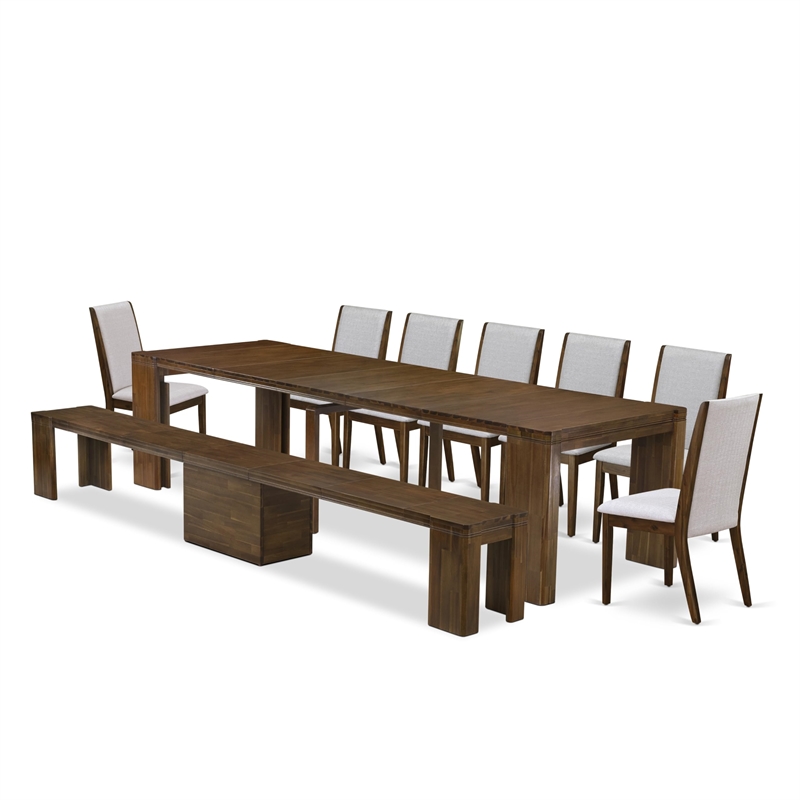 East West Furniture Xtenczar 9-Piece Extendable Dining Set in Walnut Finish