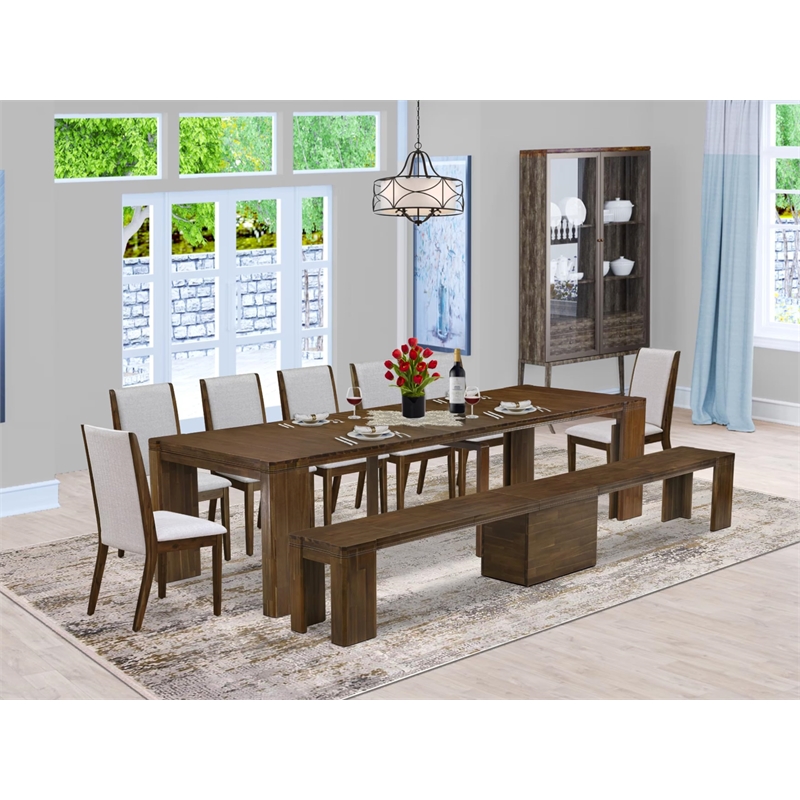 East West Furniture Xtenczar 9-Piece Extendable Dining Set in Walnut Finish