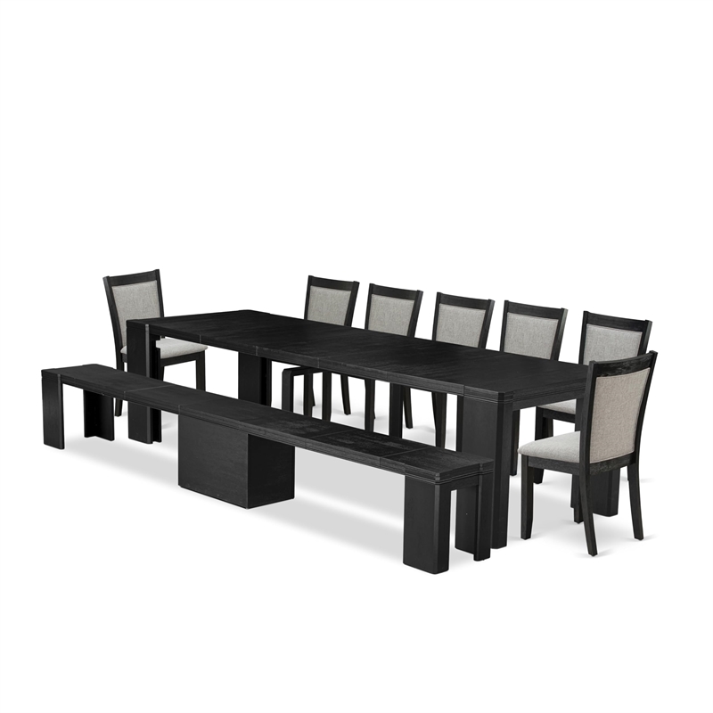 East West Furniture Xtenczar 9 -Piece Dining Room Table Set in Black Finish