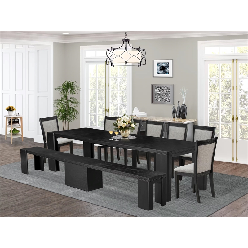 East West Furniture Xtenczar 9 -Piece Dining Room Table Set in Black Finish
