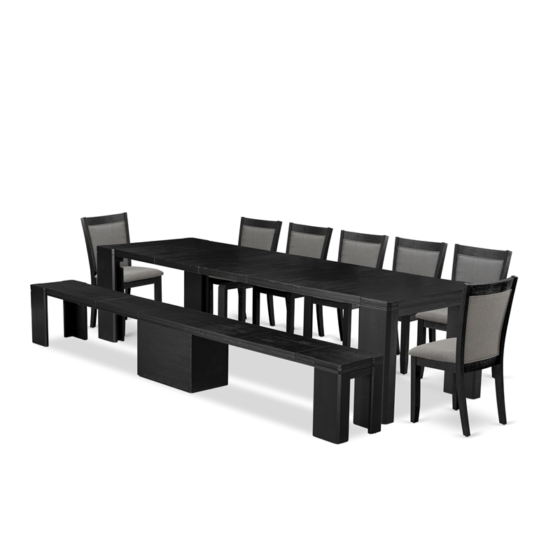 East West Furniture Xtenczar 9 -Piece Dining Room Table Set in Black Finish