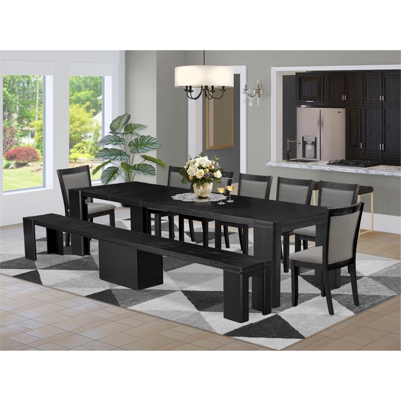 East West Furniture Xtenczar 9 -Piece Dining Room Table Set in Black Finish