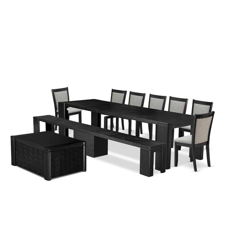 East West Furniture Xtenczar 10 -Piece Dining Room Table Set in Black Finish