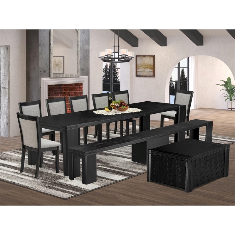 East West Furniture Xtenczar 10 -Piece Dining Room Table Set in Black Finish