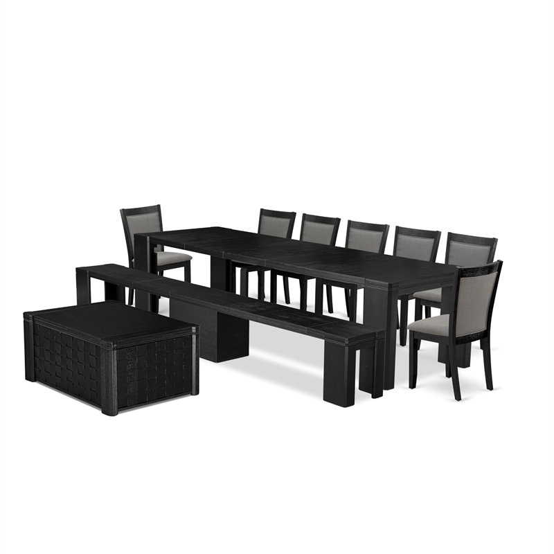 East West Furniture Xtenczar 10 -Piece Dining Room Table Set in Black Finish