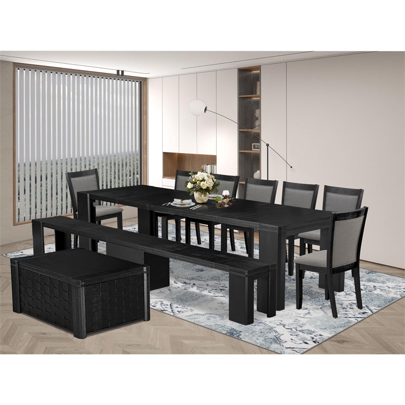 East West Furniture Xtenczar 10 -Piece Dining Room Table Set in Black Finish