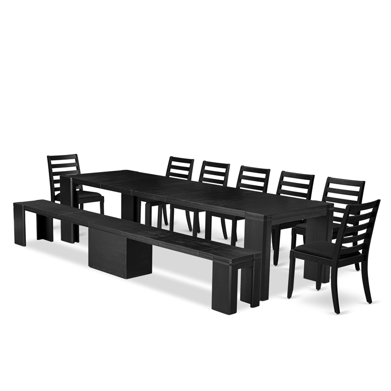 East West Furniture Xtenczar 9 -Piece Dining Room Table Set in Black Finish