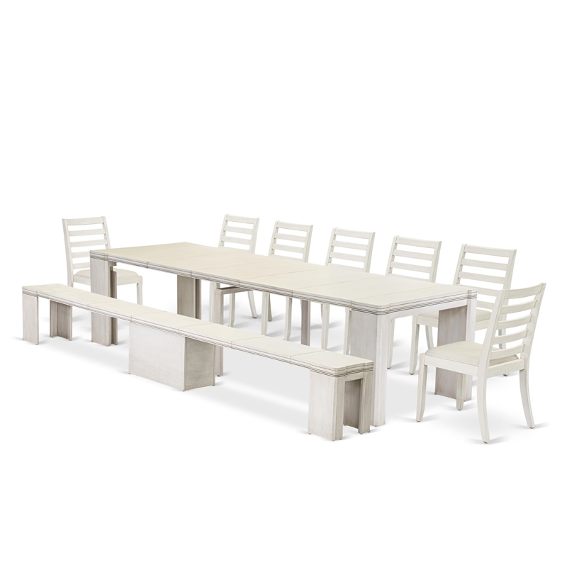 East West Furniture Xtenczar 9-Piece Extendable Dining Set in White Finish