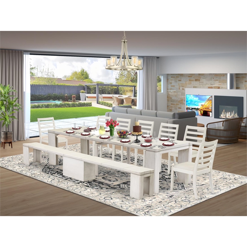 East West Furniture Xtenczar 9-Piece Extendable Dining Set in White Finish