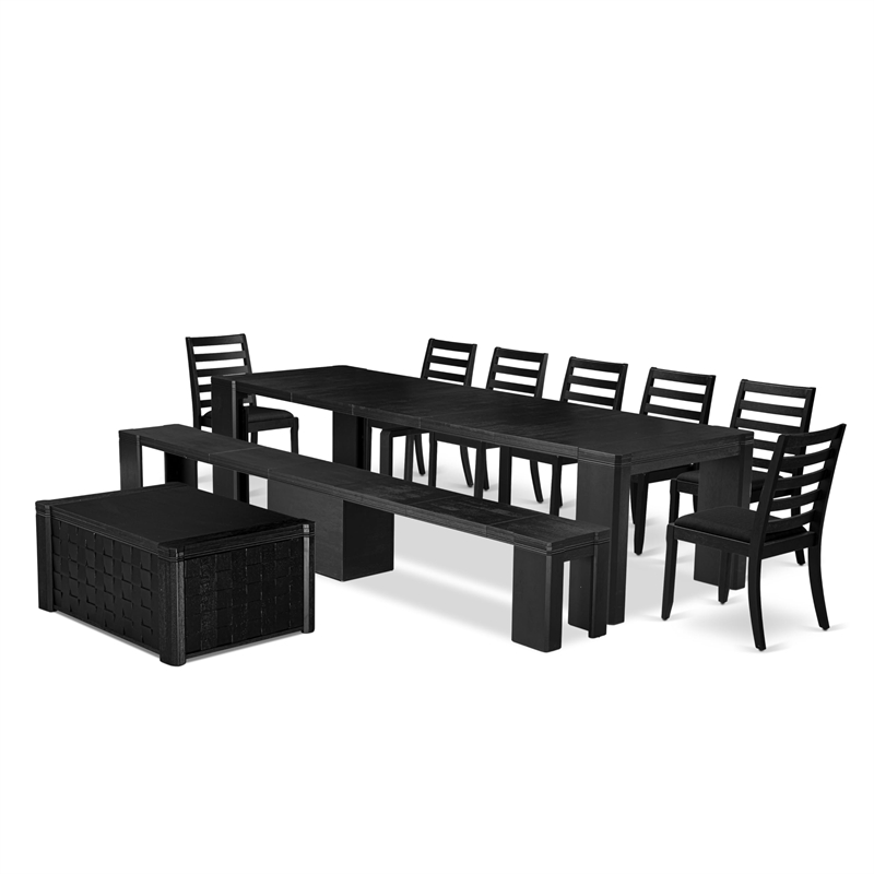 East West Furniture Xtenczar 10-Piece Dining Room Table Set in Black Finish