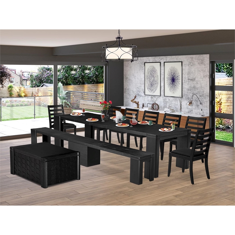 East West Furniture Xtenczar 10-Piece Dining Room Table Set in Black Finish