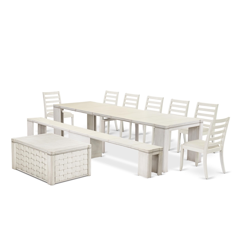 East West Furniture Xtenczar 10-Piece Extendable Dining Set in White Finish