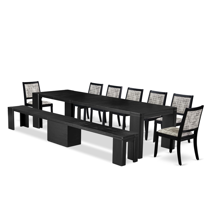 East West Furniture Xtenczar 9 -Piece Dining Room Table Set in Black Finish