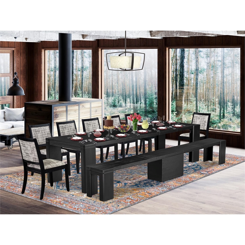 East West Furniture Xtenczar 9 -Piece Dining Room Table Set in Black Finish