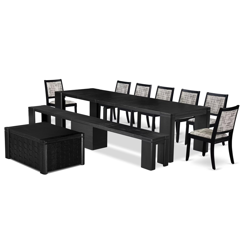 East West Furniture Xtenczar 10 -Piece Dining Room Table Set in Black Finish