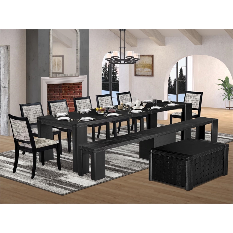 East West Furniture Xtenczar 10 -Piece Dining Room Table Set in Black Finish