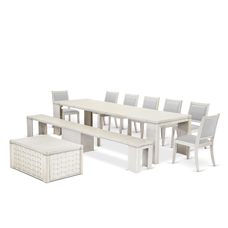 East West Furniture Xtenczar 10-Piece Extendable Dining Set in White Finish