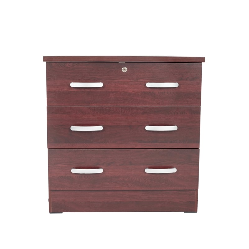 Better Home Products Cindy Wooden 3 Drawer Chest Bedroom Dresser in Mahogany