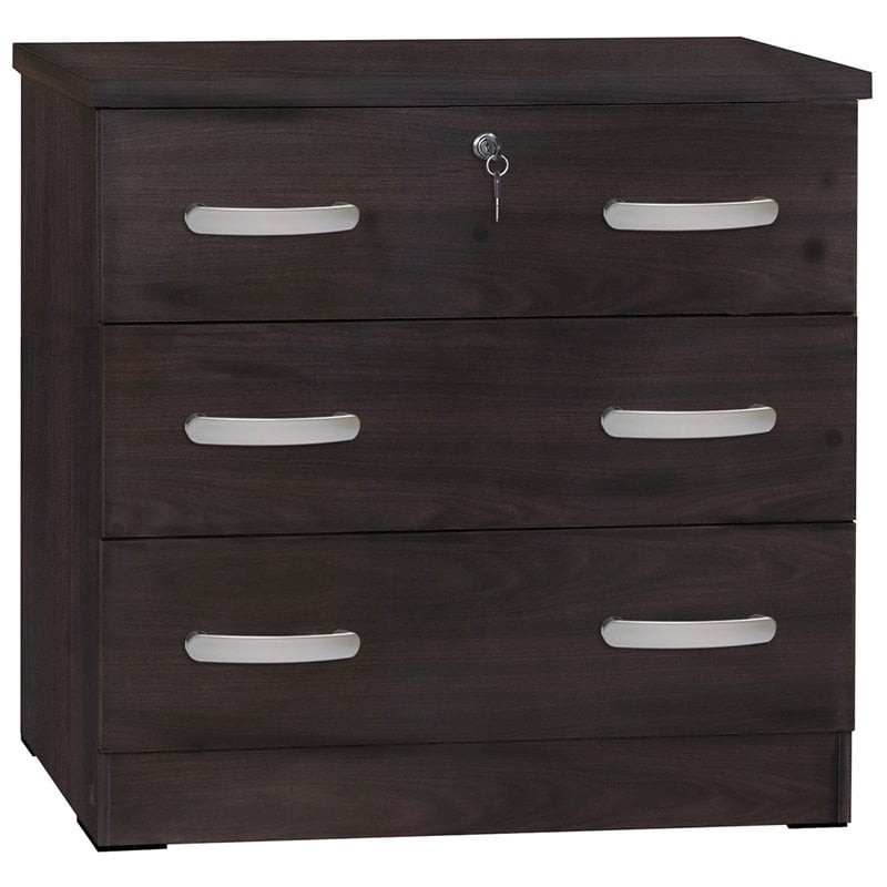 Better Home Products Cindy Wooden 3 Drawer Chest Bedroom Dresser in Tobacco