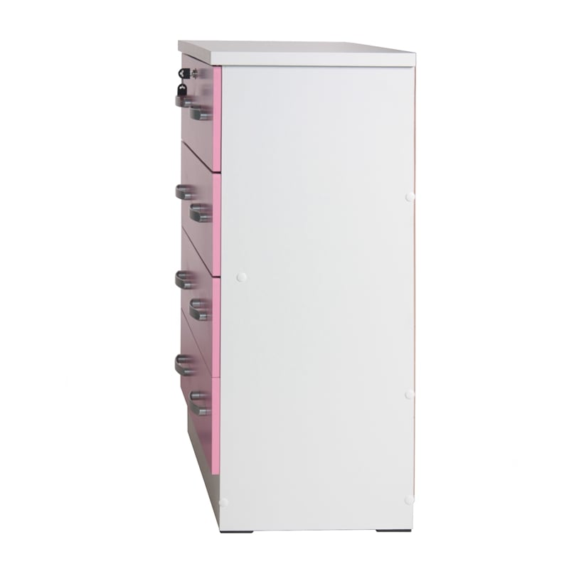 Better Home Products Cindy 4 Drawer Chest Wooden Dresser with Lock White & Pink