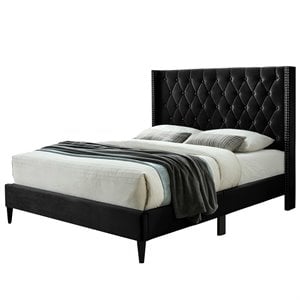 Better Home Products Amelia 62 x 86 Velvet Tufted Queen Platform Bed in Black