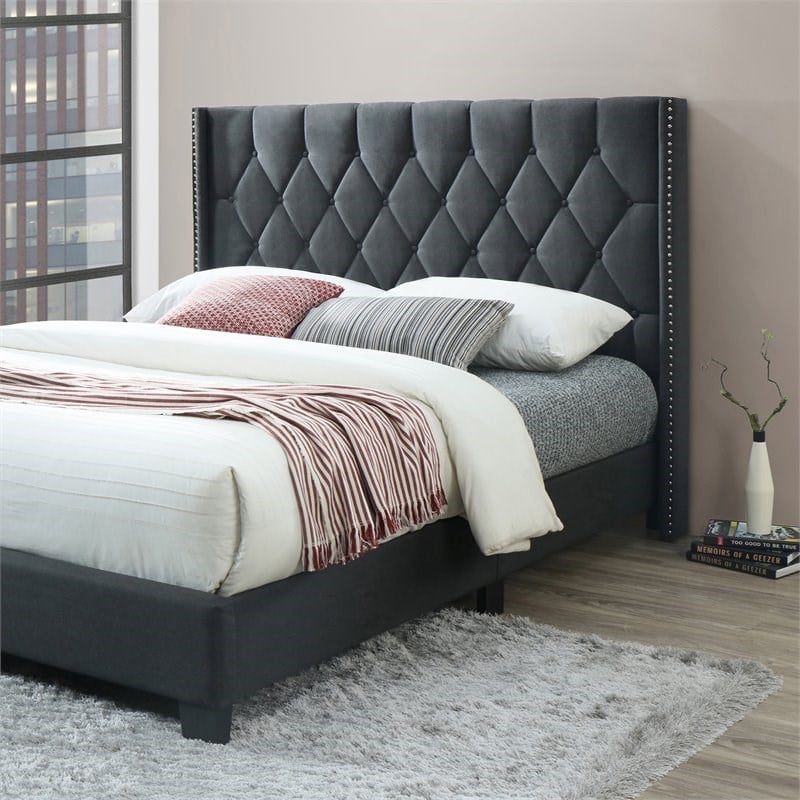 Better Home Products Amelia 62 x 86 Fabric Tufted Queen Platform Bed in Charcoal