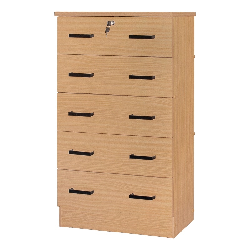 Better Home Products Olivia Wooden Tall 5 Drawer Chest Dresser in Beech (Maple)