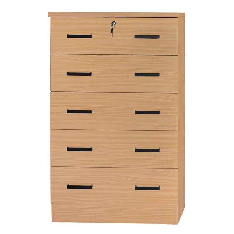 Better Home Products Olivia Wooden Tall 5 Drawer Chest Dresser in Beech (Maple)