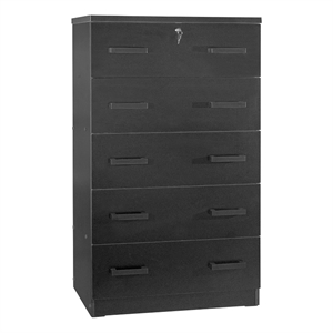 Better Home Products Olivia Wooden Tall 5 Drawer Chest Bedroom Dresser in Black