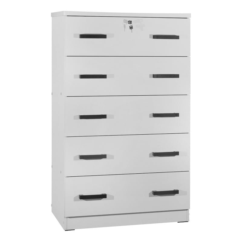 Better Home Products Olivia Wooden Tall 5 Drawer Chest Bedroom Dresser in White