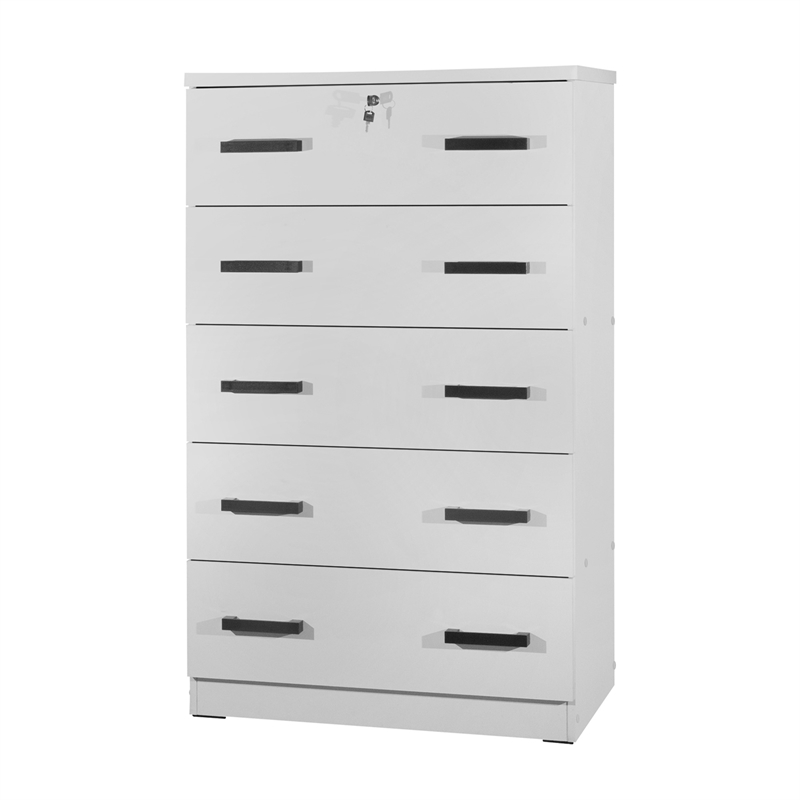 Better Home Products Olivia Wooden Tall 5 Drawer Chest Bedroom Dresser in White