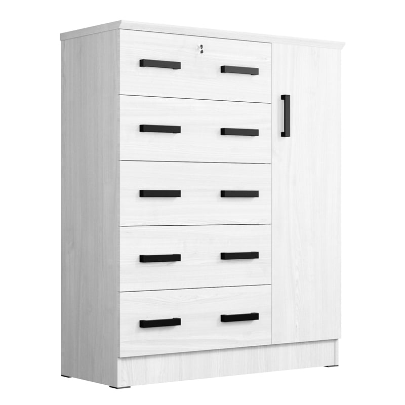 Better Home Products JCF Sofie 5 Drawer Wooden Tall Chest Wardrobe in White