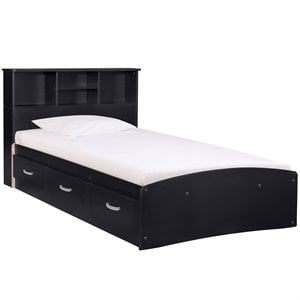 Better Home Products California 41 x 77&quot Wood Twin Captains Bed in Black