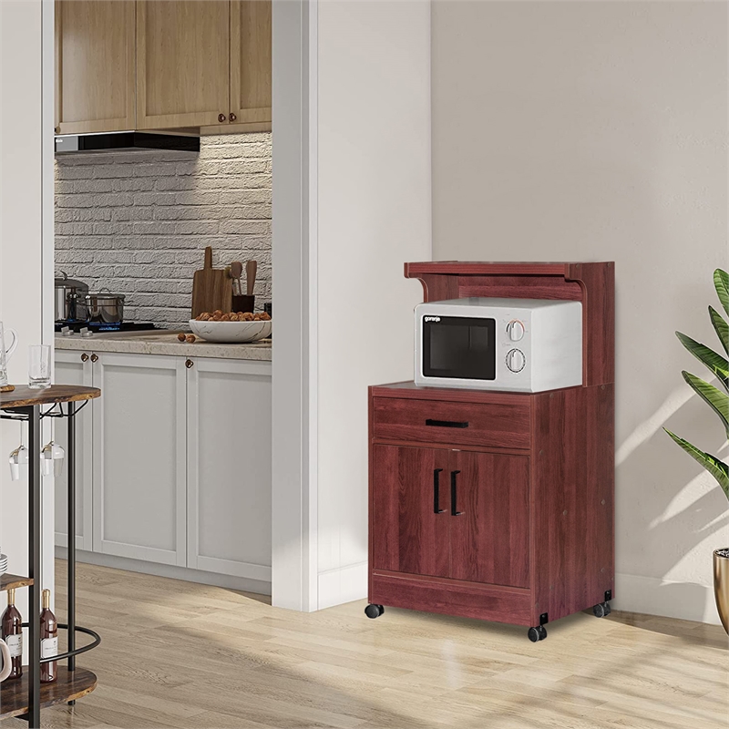 Better Home Products Shelby Kitchen Wooden Microwave Cart in Mahogany